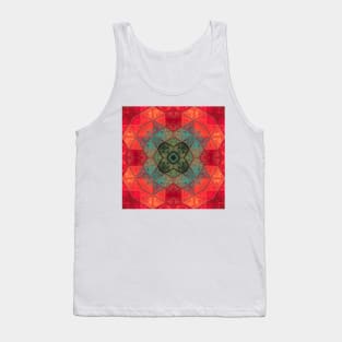 Mosaic Kaleidoscope Flower Teal and Red Tank Top